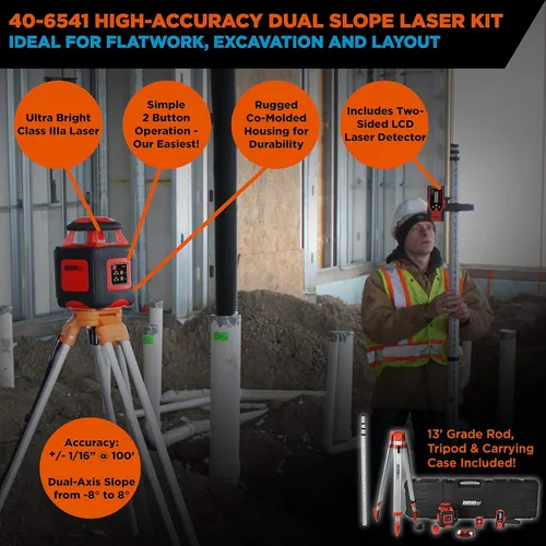 Miniatura 7 de Johnson Level & Tool 40-6541 - Sistema láser giratorio de doble pendiente de alta precisión, rojo, 1 kit