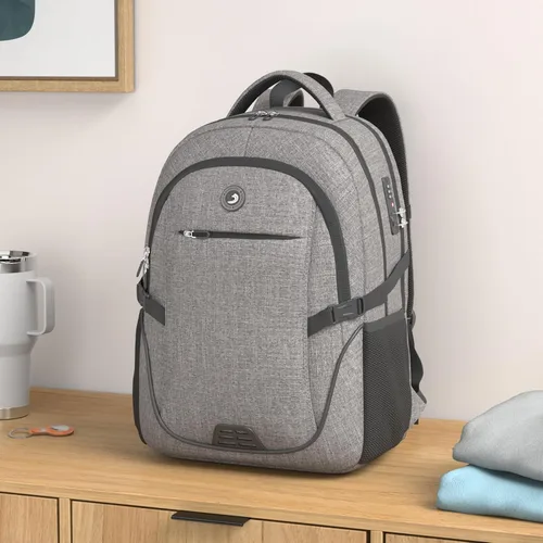Miniatura 2 de Mochila antirrobo para portátil con carga USB compatible con portátil de 15.6 pulgadas con bloqueo incluido., A-gris