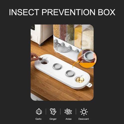 Miniatura 5 de Dispensador de alimentos secos de 5 rejillas, dispensador de cereales transparentes de 16.1 x 6.3 x 13.2 pulgadas con tapa extraíble, recipiente