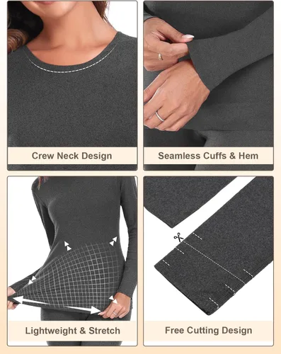 Miniatura 3 de YADIFEN Ropa interior térmica para mujer, conjunto de pantalones largos, capa base, forro polar, ropa interior larga, pijama de invierno cálido