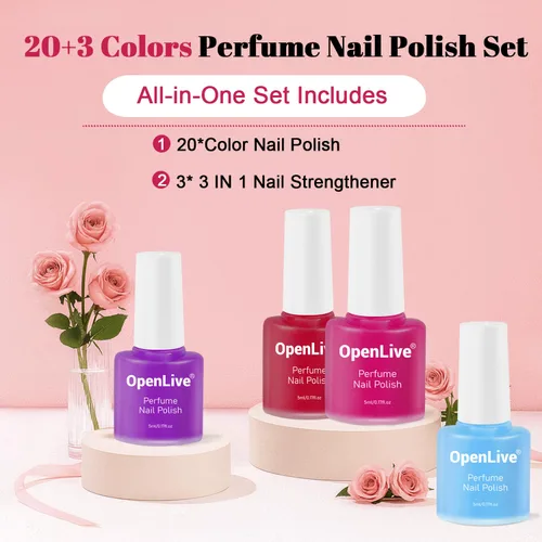 Miniatura 6 de OpenLive Juego de esmaltes de uñas de perfume de 20 colores, rojo, rosa, morado y verde, juego de esmaltes de uñas de secado rápido para mujeres