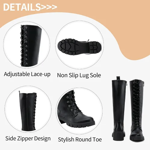 Miniatura 5 de Vepose Botas altas de combate con plataforma de encaje 953 para mujer con tacón grueso y cómodo