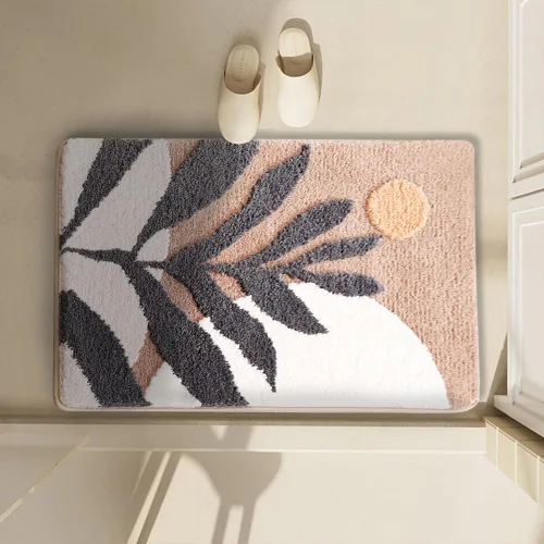 Miniatura 2 de Tapete de baño bohemio con diseño de plantas de arte abstracto, color marrón, lavable, antideslizante, esponjoso, absorbente de agua, de microfibra