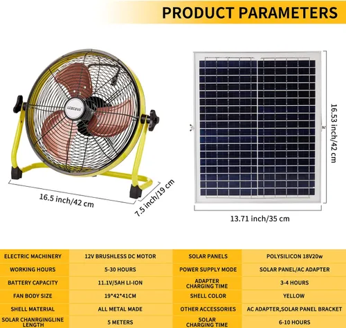 Miniatura 4 de lcocove Ventilador Solar, Ventilador Operado por Batería para Exteriores Puede Funcionar de 5 a 24 Horas, Ventiladores Solares para Cobertizo, Casa