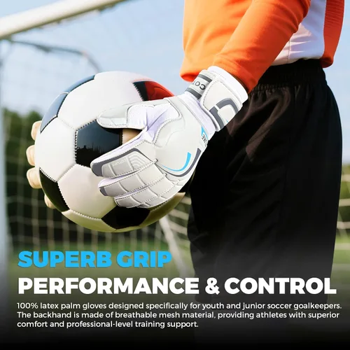 Miniatura 4 de Guantes de portero de fútbol – Guantes de portero de fútbol para niños, niñas, jóvenes y adultos, guantes de portero de fútbol de látex de 0.18 Gris