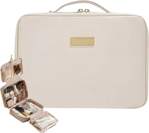 Bolsa cosmética portátil de gran capacidad, Productos para el cuidado de la piel, Bolsa de almacenamiento de cepillo de maquillaje, Bolsa de Blanco