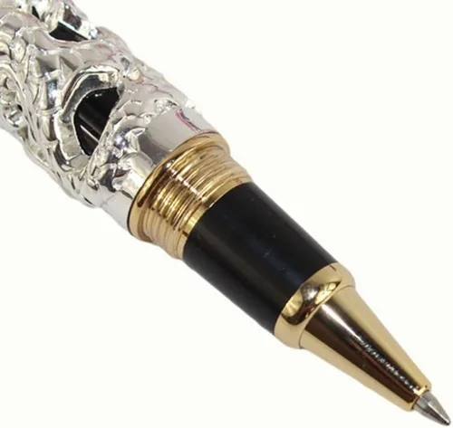 Miniatura 3 de Gullor Retro Culture Jinhao Rollerball Pen 3D Dragon King Play Pearl Pattern Pen - Plata