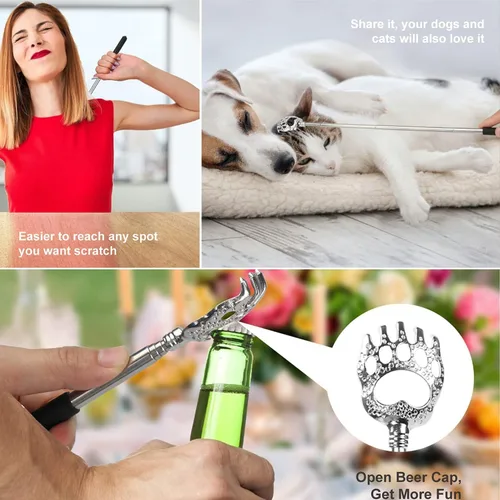 Miniatura 4 de Rascador de espalda en forma de garra de oso, regalos para rellenar calcetines para hombres, mujeres y adultos, rascador telescópico para el cuero
