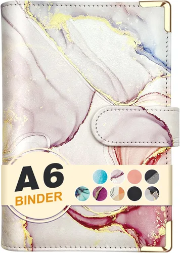 Miniatura 12 de Carpeta A6 recargable de piel sintética con 6 anillas, cubierta para cuaderno pequeño para papel de relleno A6, cubierta de planificador personal