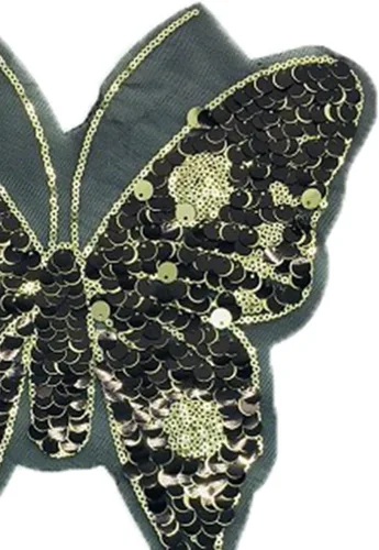 Miniatura 4 de Parche de lentejuelas de mariposa negra brillante, parches bordados con cuentas para coser ropa, sombreros, mochilas, disfraces, bolsos, decorativos