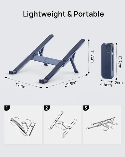 Miniatura 9 de SODI Soporte plegable ultra compacto para laptop, soporte portátil para escritorio y viajes, ajustable, ergonómico soporte de computadora de Azul