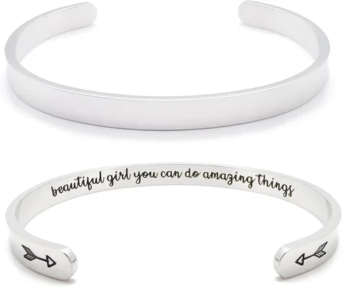 Miniatura 76 de Pulseras inspiradoras para mujer, joyería de acero inoxidable, con refranes, pulsera motivacional con mensaje oculto, pulseras grabadas para mejor