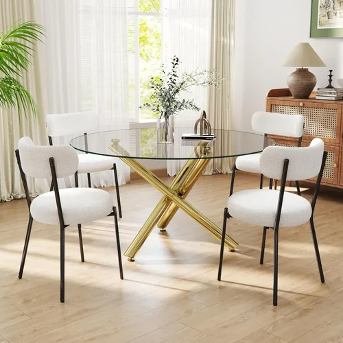 Miniatura 38 de Juego de mesa de comedor redonda de cristal negro para 2, juego de mesa de cocina pequeña y moderna de 36 pulgadas con 2 sillas de comedor tapizadas