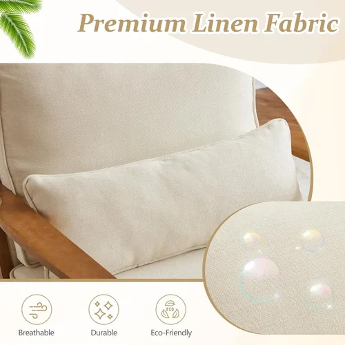 Miniatura 6 de VINGLI Silla decorativa de madera maciza con reposabrazos anchos, silla moderna tapizada de mediados de siglo con almohada, cómoda silla de lectura