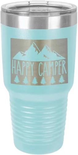 Miniatura 16 de Taza de viaje de acero con recubrimiento de polvo grabado con láser, con grabado de 30 oz de HAPPY CAMPER 3 grabado en polvo, sin BPA, para mantener