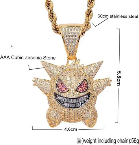 Miniatura 2 de KMASAL Jewelry Men Hip Hop Iced Out Bling CZ Diamond Vampire Mask & Bull Pendant 18K Gold and Silver Plated with 24 Inch Rope Chain