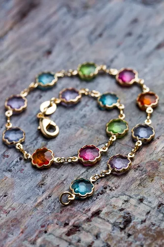 Miniatura 3 de Barzel Pulsera de cristal multicolor chapada en oro de 18 quilates de 7.5 pulgadas - Hecho en Brasil, Piedra, cristal