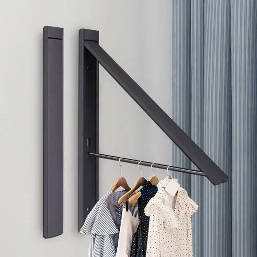 Miniatura 2 de Ithywat Estante de secado de ropa retráctil, ahorro de espacio, colgador plegable montado en la pared para lavandería, organización de Gris