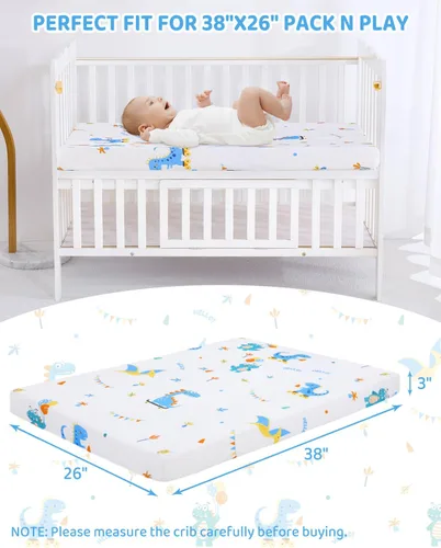 Miniatura 3 de lasoftan Colchón Pack and Play, 38 x 26 pulgadas, suave, transpirable, portátil, impermeable y lavable, se adapta perfectamente a Pack n Play