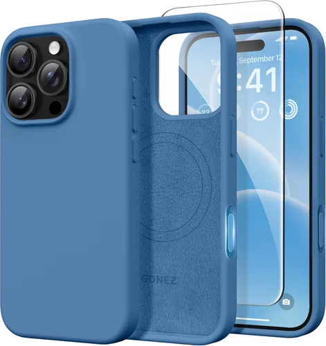 Miniatura 36 de GONEZ Funda de silicona para iPhone 14 Pro Max, compatible con MagSafe, con protector de pantalla + protector de lente de cámara, silicona líquida a