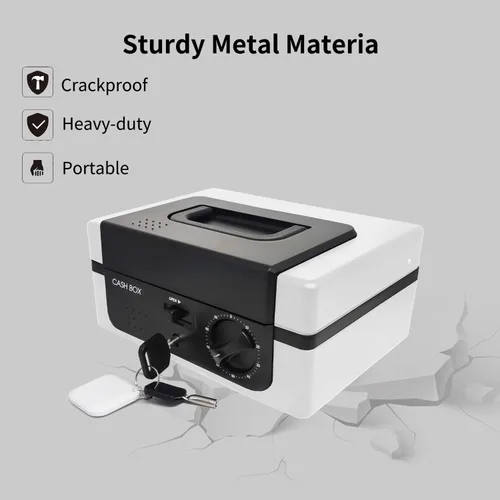 Miniatura 7 de Caja de efectivo con cerradura y bandeja, con sistema de seguimiento y doble bloqueo, caja de dinero para efectivo, cerradura segura con llave