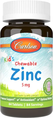 Carlson - Zinc masticable para niños, 5 mg, soporte para la salud, sabor natural de bayas mixtas, 84 tabletas