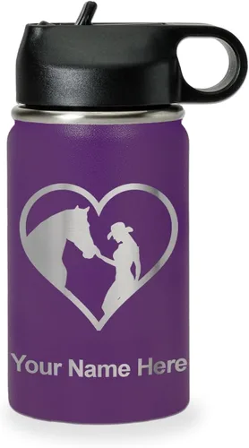 Miniatura 36 de LaserGram Botella de agua personalizada, corazón de vaquera de caballo, acero inoxidable de doble pared aislada al vacío con popote superior, regalo