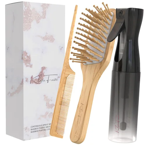 Miniatura 8 de Cepillo de bambú, peines de cola de rata y botella rociadora de cabello Cepillo de bambú natural y peine de madera con botellas de spray de niebla