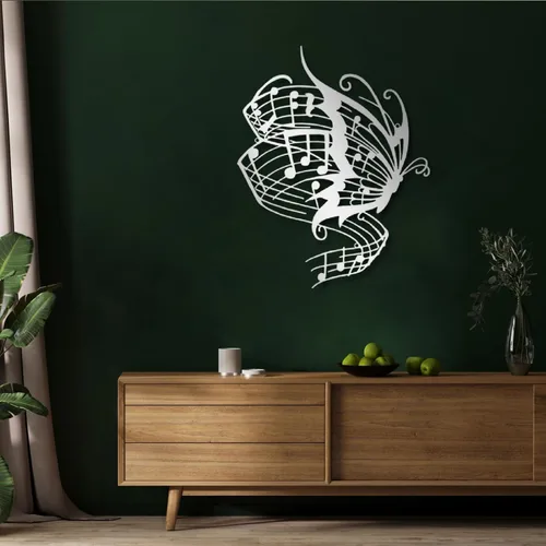 Miniatura 6 de Arte de pared de metal, arte de pared de metal con música de mariposa, notas musicales de arte de pared de metal, decoración de pared de mariposa