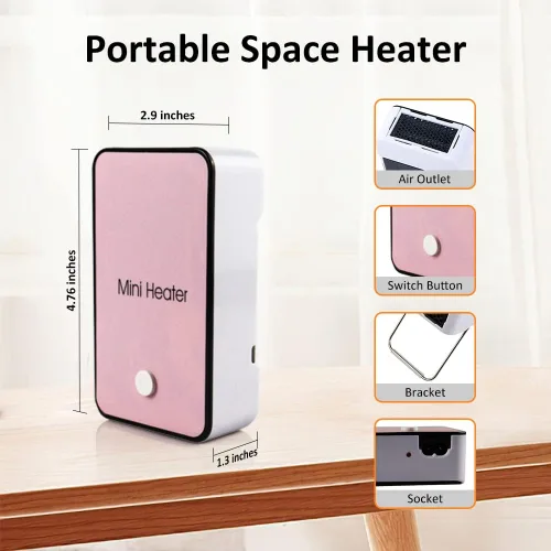 Miniatura 5 de Calentador de Espacio Portátil YOUCIDI Mini Calentador de Escritorio Eléctrico Ventilador Calentador de Aire para Habitación/Oficina/Escritorio Rosa