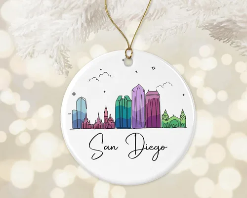 Miniatura 2 de Adorno de San Diego, adorno de Navidad con puntos de referencia, colorido gráfico de horizonte de ciudad, nuevos regalos para Navidad impresos