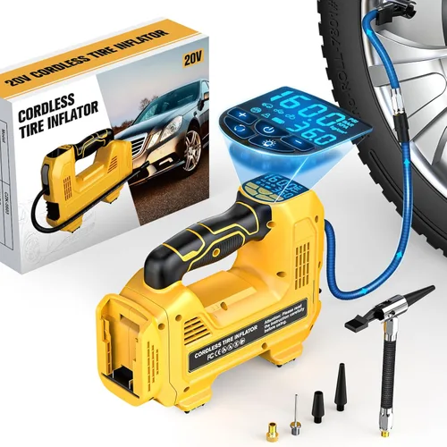 Compresor de aire inflador de neumáticos inalámbrico compatible con batería Dewalt 20V Max, LIVOWALNY bomba de aire portátil con manómetro digital
