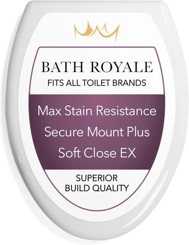 Miniatura 12 de Bath Royale Asiento de inodoro redondo de cierre suave con tapa BR500-00 blanco, cómodo, duradero, resistente, resistente a las manchas y fácil