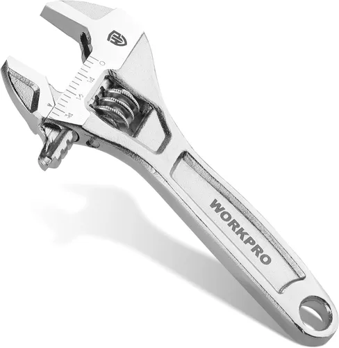WORKPRO - Llave ajustable de 4 pulgadas de servicio pesado con escala imperial y métrica, llave premium de acero Cr-V, cromada