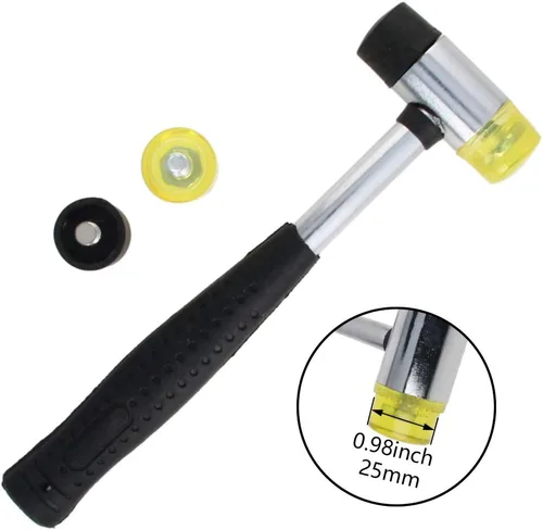 Miniatura 2 de Utoolmart Martillo de goma, martillo de doble cabeza reemplazable de 0.984 in con 2 puntas de martillo, con mango de goma antideslizante