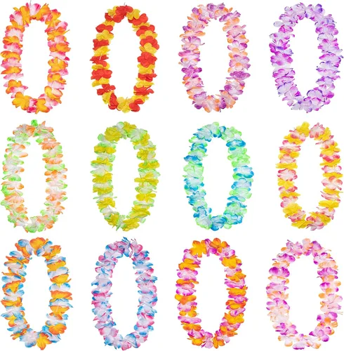 Miniatura 4 de FreshDear 12 unidades de leis hawaianos a granel, leis para fiesta luau, leis hawaianos para adultos, regalos de fiesta en la playa para adultos