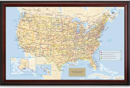 Map Your Travels Arte de pared personalizado de viajero de Estados Unidos | Marco de madera premium | Arte de pared detallado de Estados Unidos |