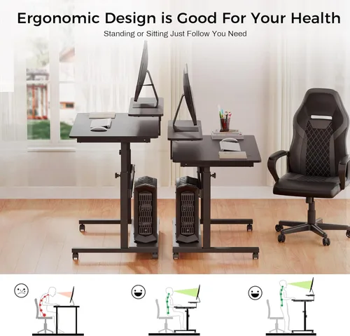 Miniatura 4 de EUREKA ERGONOMIC Escritorio móvil de pie ajustable en altura, estación de trabajo de computadora con estante para monitor, escritorio portátil
