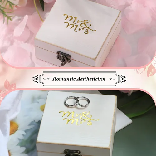 Miniatura 6 de Caja de madera para anillo de ceremonia de boda soporte de anillo de madera rústico para anillos de matrimonio y joyería de pareja