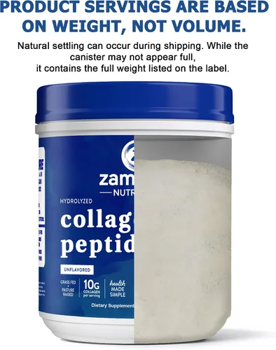 Miniatura 7 de Zammex Péptidos de colágeno premium en polvo sin sabor, proteínas hidrolizadas tipos I y III, apoya el cabello, la piel, las uñas