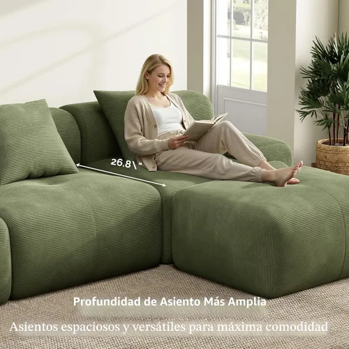 Miniatura 6 de LIKIMIO LumiCord - Sofá modular modular con otomana, sofá sin hueso en forma de L de 118 pulgadas para sala de estar, asiento profundo de gran Verde