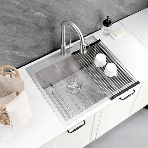 Miniatura 2 de Fregadero de lavandería de acero inoxidable de 25 x 22 pulgadas con grifo, calibre 16, 12 pulgadas, extra profundo, lavabo de lavandería con Níquel