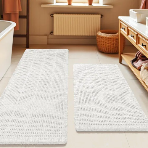 Miniatura 69 de Tapete de baño con diseño de gofre, moderno, bohemio, absorbente, antideslizante, ultrasuave, lavable a máquina, con letra de baño, dormitorio