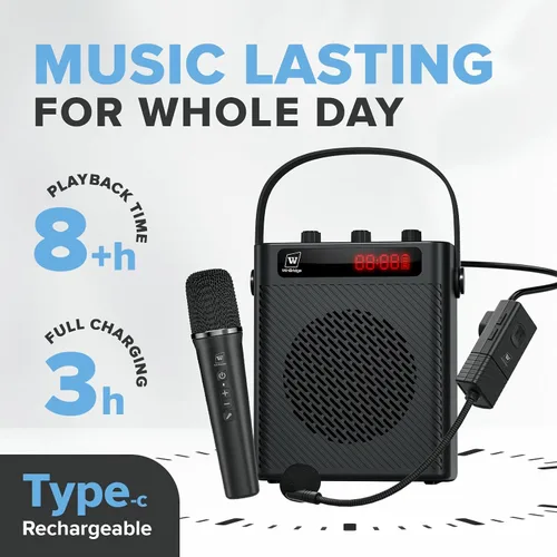 Miniatura 7 de Amplificador de voz, micrófono inalámbrico, micrófono de mano, micrófono portátil de 40 W y altavoz, sistema de karaoke inalámbrico, altavoz