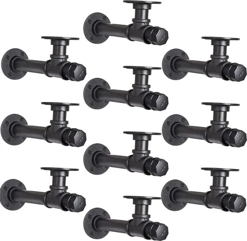 Soportes de estante de tubo de hierro de 8.6 pulgadas, 10 piezas de soporte industrial de tubo en L para estante flotante de madera de 8 a 16