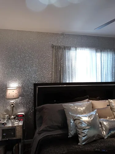 Miniatura 2 de Papel tapiz autoadhesivo plateado con purpurina gruesa, papel tapiz de lentejuelas brillantes con purpurina para pared