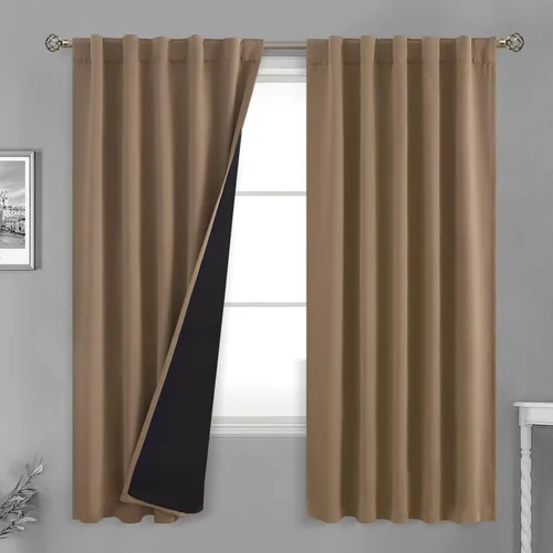 Miniatura 79 de BGment Cortinas 100% opacas beige de 63 pulgadas de largo con forro aislante térmico, bolsillo para varilla y lengüeta trasera de doble capa