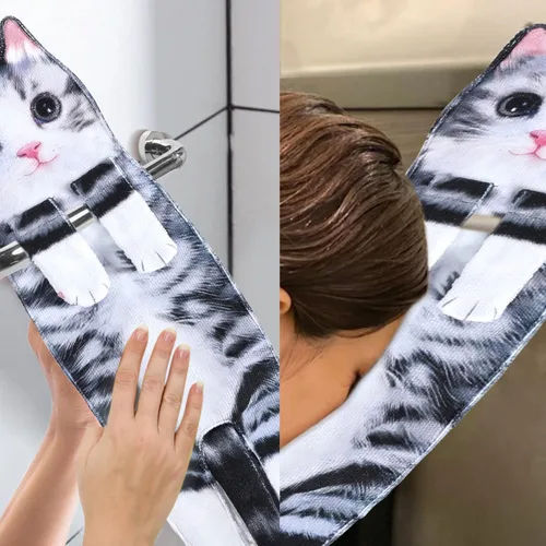Miniatura 6 de Toallas de mano divertidas con forma de gato para baño y cocina, adorno de gato bonito y decorativo, toallas para la cara para colgar, para el Día