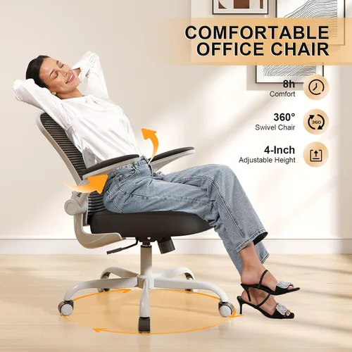 Miniatura 4 de Synorla Silla de oficina, sillas de escritorio ergonómicas de 330 libras de capacidad, silla de computadora de malla con respaldo alto con Gris Negro