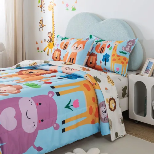Miniatura 3 de lishjekee Juego de edredón de 6 piezas con diseño de animales de la selva para niños, juego de ropa de cama en una bolsa para niños y niñas